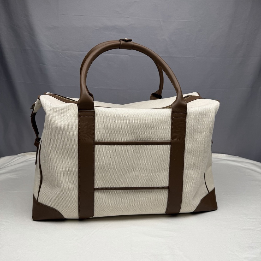 Neely & Chloe Canvas And Brown Leather Gold Footed Weekender Satchel